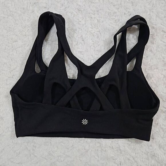 Athleta Asana Bra A-C black criss cross small sports bra Gym Workout Yoga - Picture 3 of 4